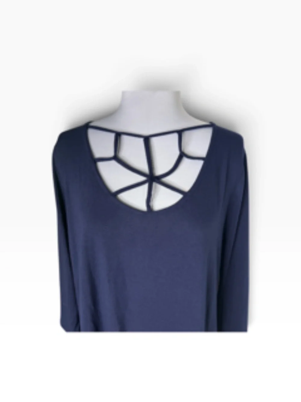 Zenana Premium Navy Lattice/Cage Neck Tunic Top Shirttail Bottom Size XL
